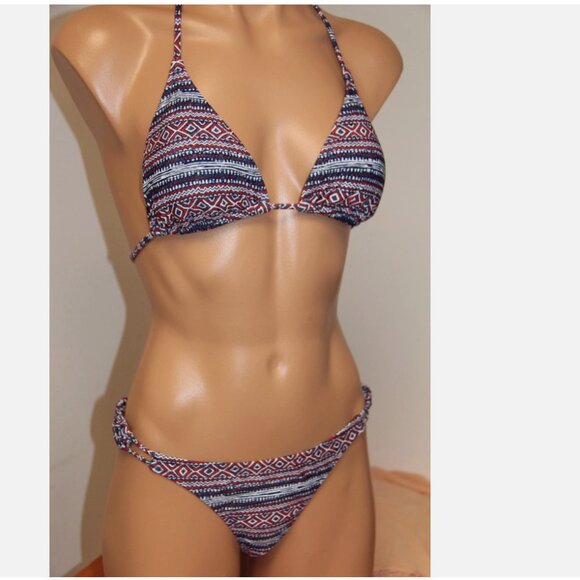 NWT VOLCOM Swimsuit Bikini 2pc set Size L Rad Red side detail Slide Bra - Picture 4 of 4